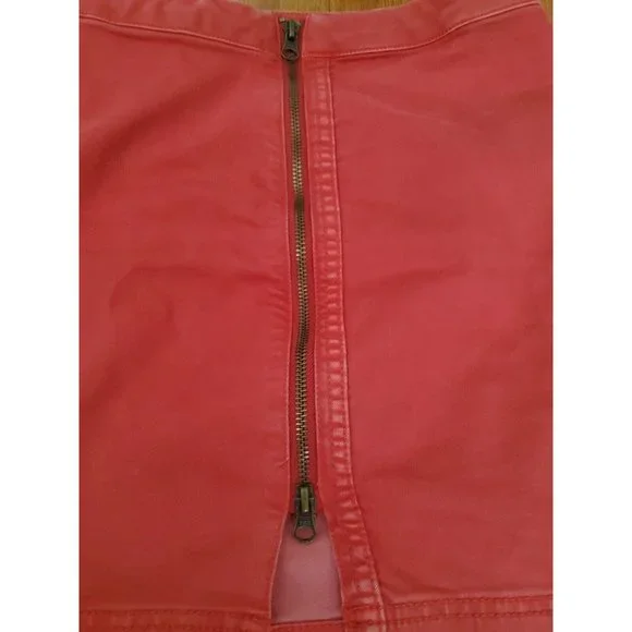 Free People Denim Mini Skirt Full zip Women waist 26" Red - Picture 3 of 8
